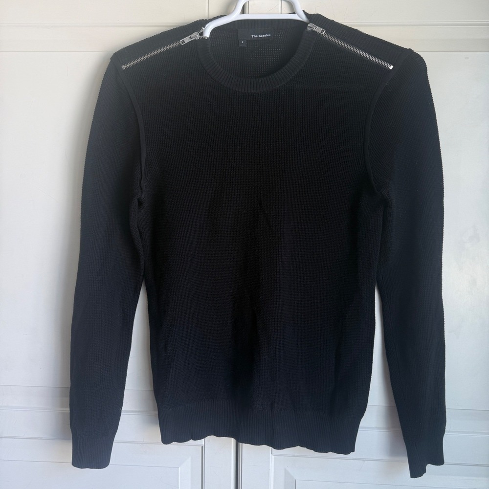 The Kooples Sweater Mens Small Black Shoulder Zip Waffle‎ Knit Cotton  HPUL1244